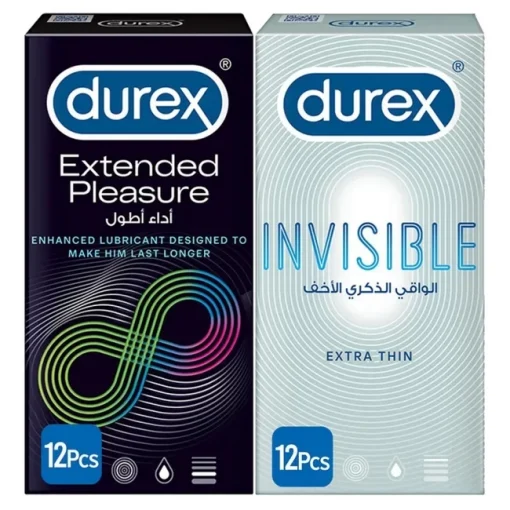 Durex Condoms Extended Pleasure Longer Lasting Timing Condoms 12s + Durex Condoms Invisible Extra Thin Condoms 12s - Fun Bundle paksitan