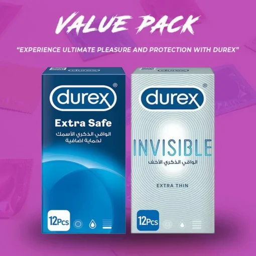 Durex Pack of 2 - Durex Extra Safe 12's Condoms + Durex Invisible Extra Thin 12's Condoms pakistan