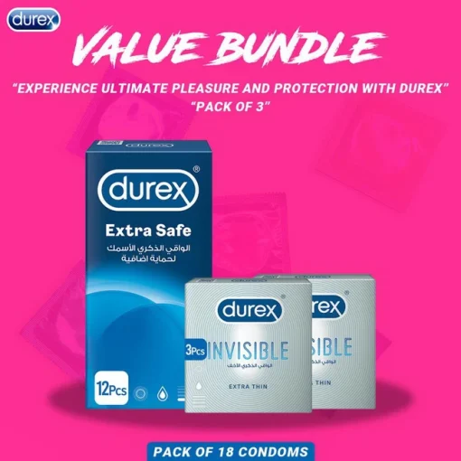 Durex Pack of 3 - Durex Extra Safe 12s Condoms + Durex Invisible Extra Thin 3s Condoms x 2 pakistan