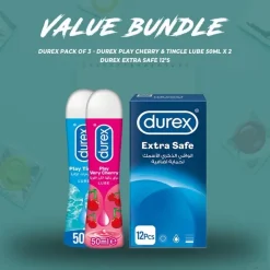 Durex Pack of 3 - Durex Extra Safe Condoms 12's + Durex Play Cherry Lube 50ml + Durex Play Tingle Lube 50ml pakistan