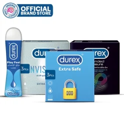 Durex Pleasure Pack - Invisible 3 Pcs + Extended Pleasure 3 Pcs + Extra Safe 3 Pcs + Play Tingle Lube 50ml pakistan