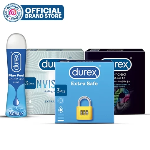 Durex Pleasure Pack - Invisible 3 Pcs + Extended Pleasure 3 Pcs + Extra Safe 3 Pcs + Play Tingle Lube 50ml pakistan